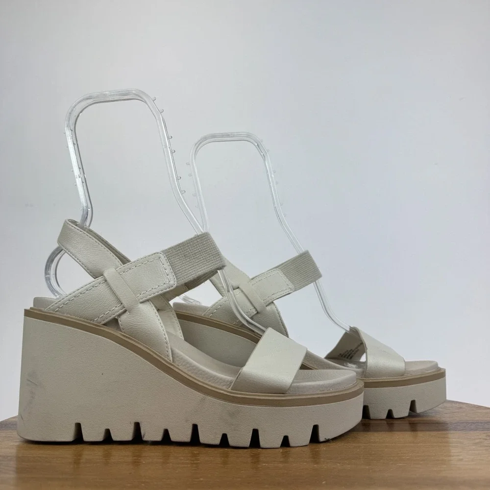 Womens Mia‎ Ciji Ivory Faux Leather Platform Wedge Lug Sole Sandals Size 8.5 GUC
